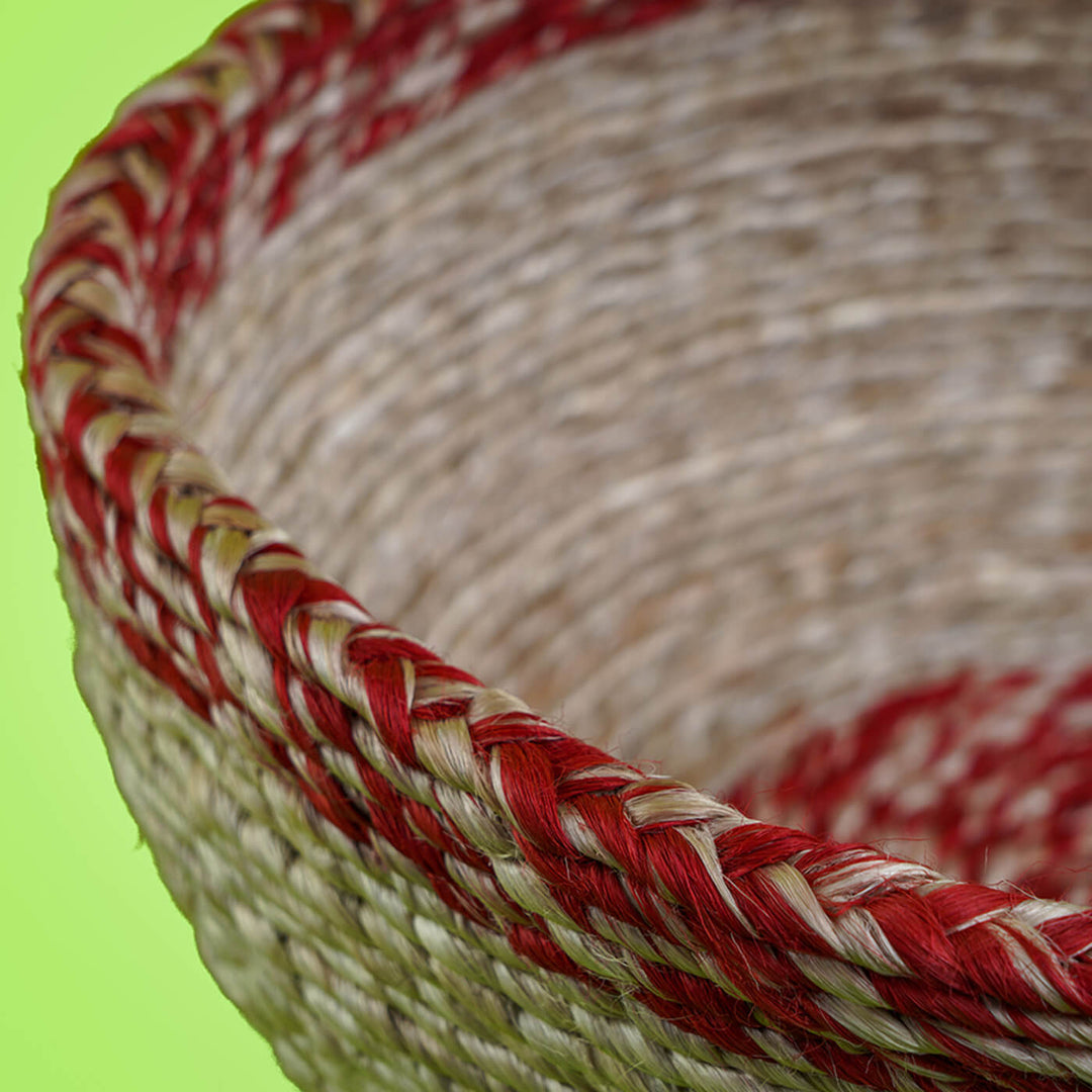 Handwoven Jute Round Basket with Red Border
