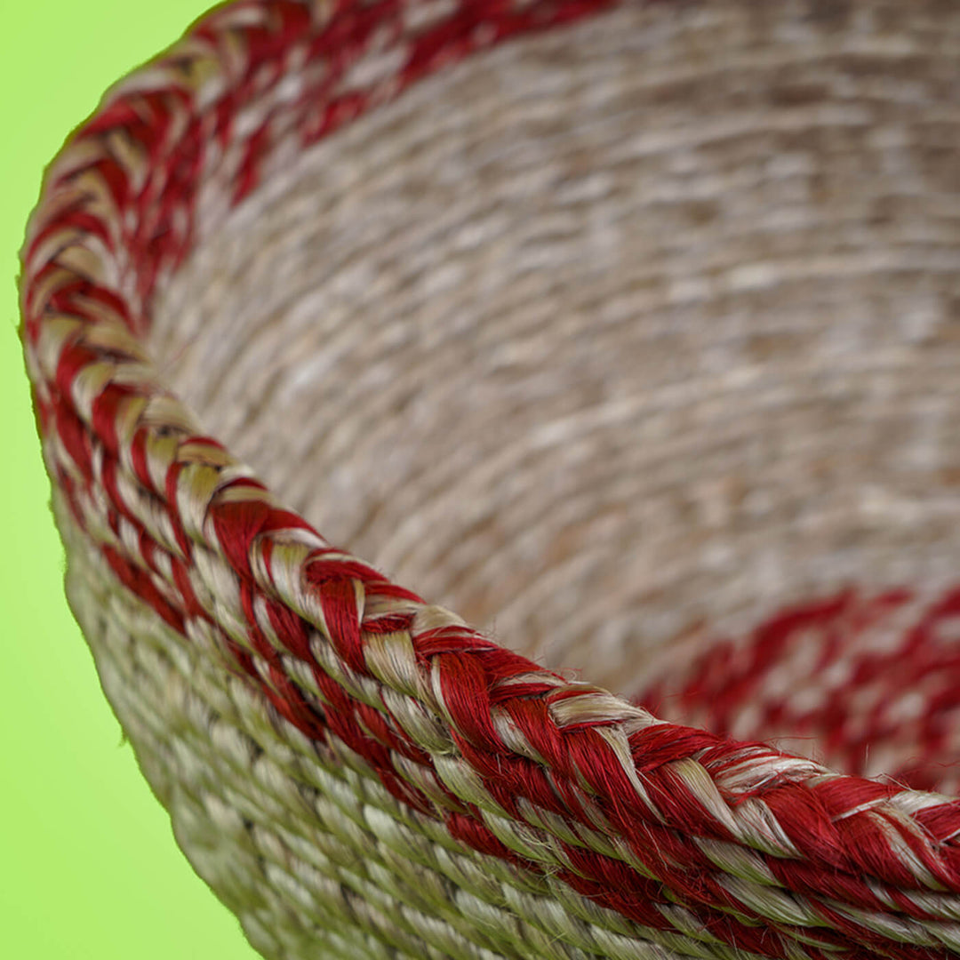 Handwoven Jute Round Basket with Red Border