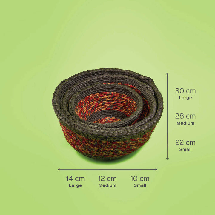 Handwoven Muliticolor Round Jute Basket - Zwende