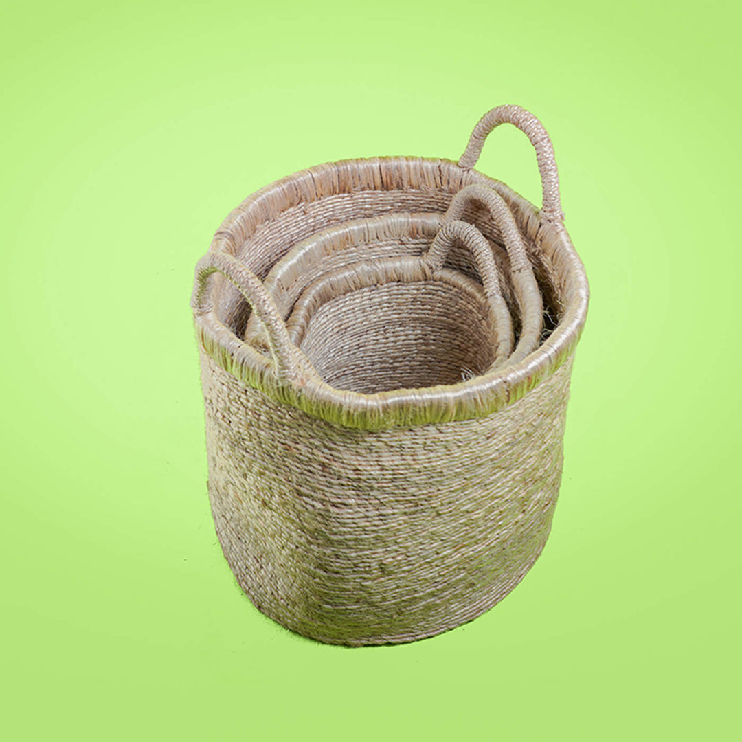 Handcrafted Jute Bin with Double Handle