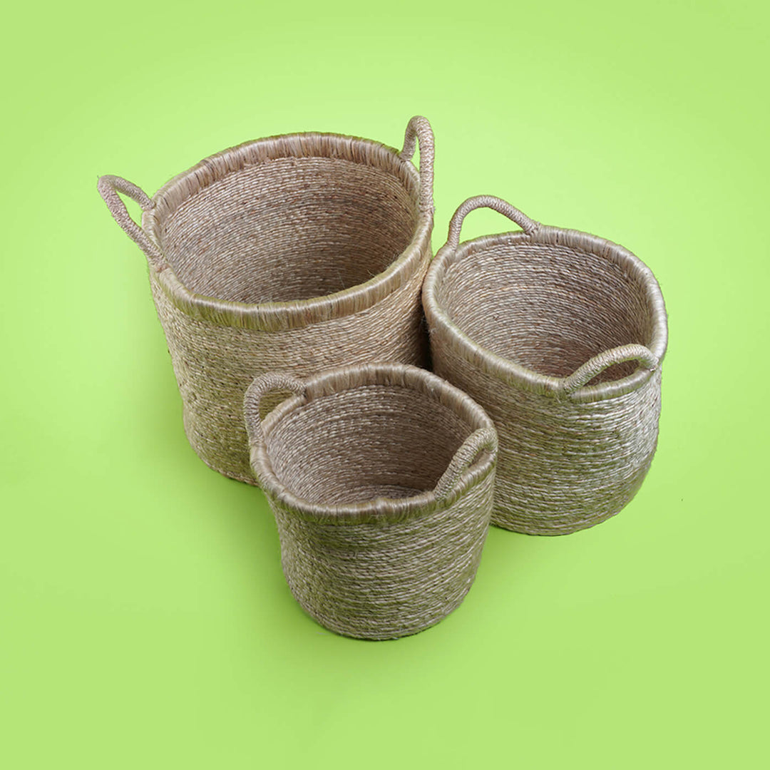 Handcrafted Jute Bin with Double Handle