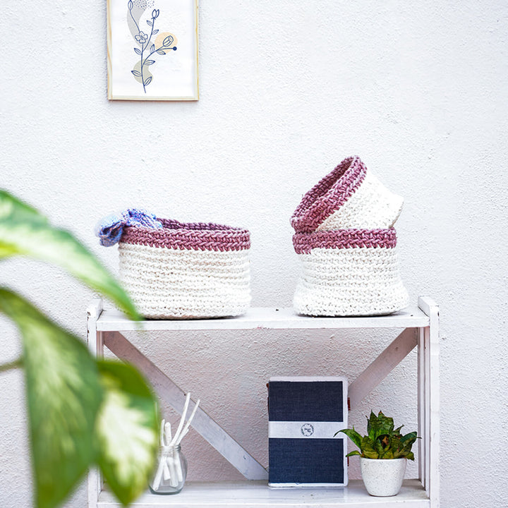 Handwoven White Multipurpose Round Jute Basket - Zwende
