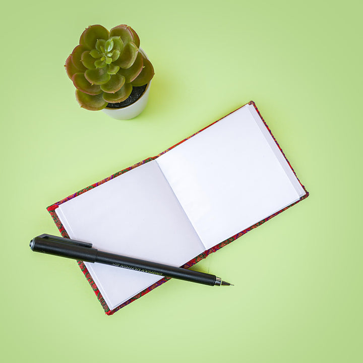 Handmade Red Mini Square Banaras Plain Notebook