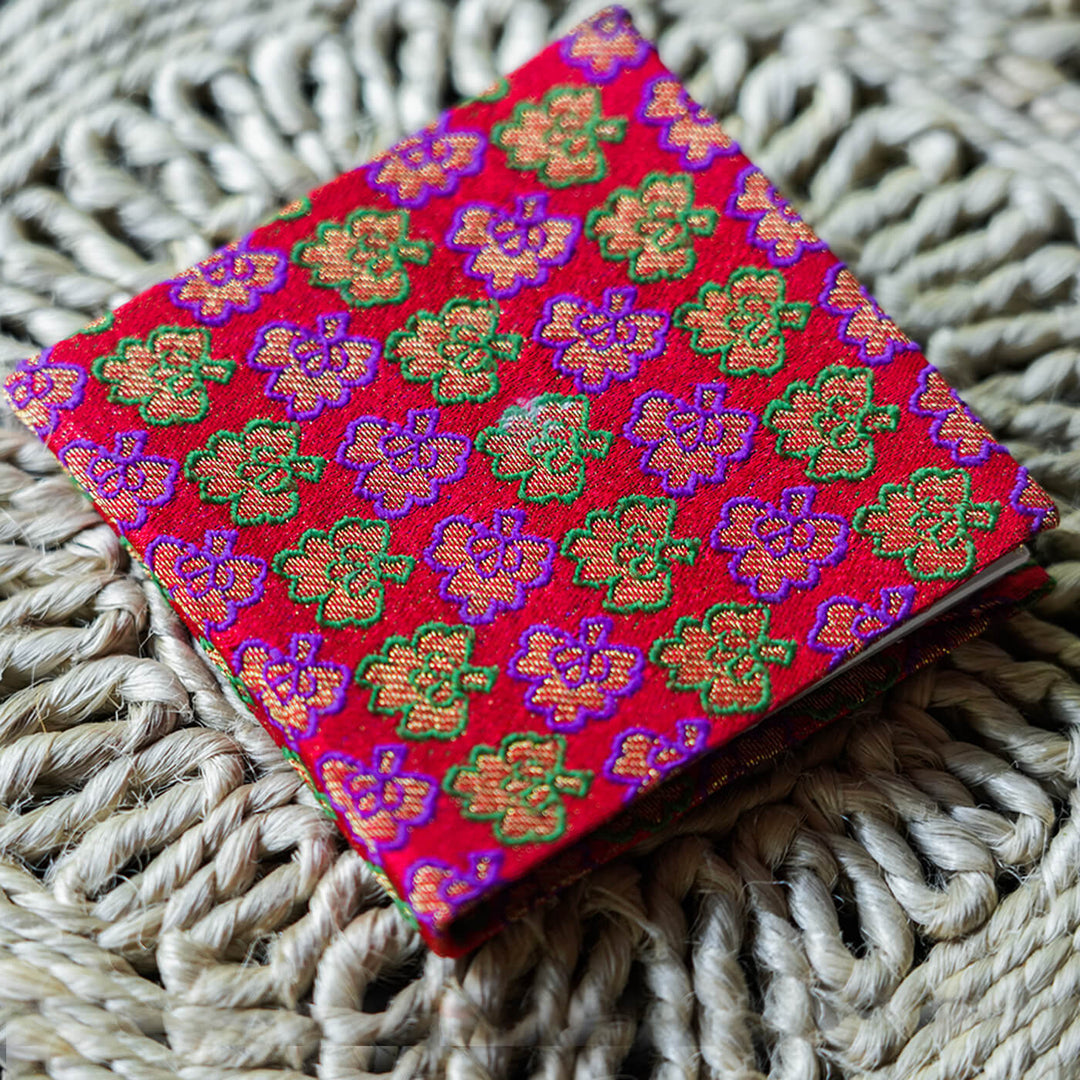 Handmade Red Mini Square Banaras Plain Notebook