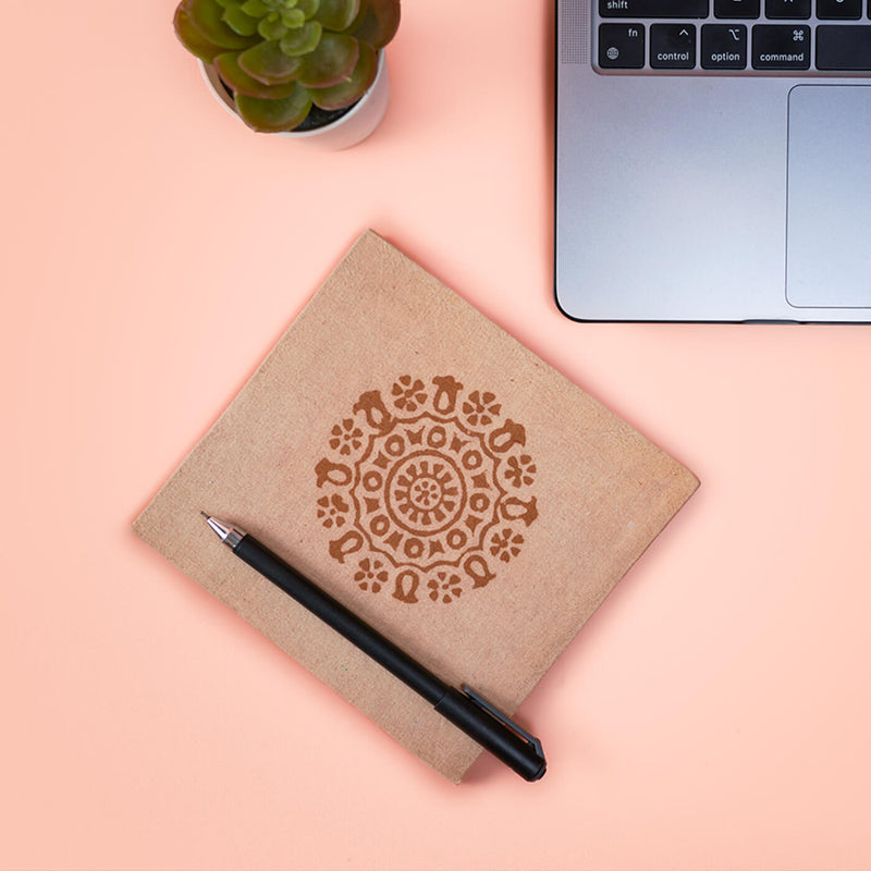 Handmade Beige Block Print Plain Notebook