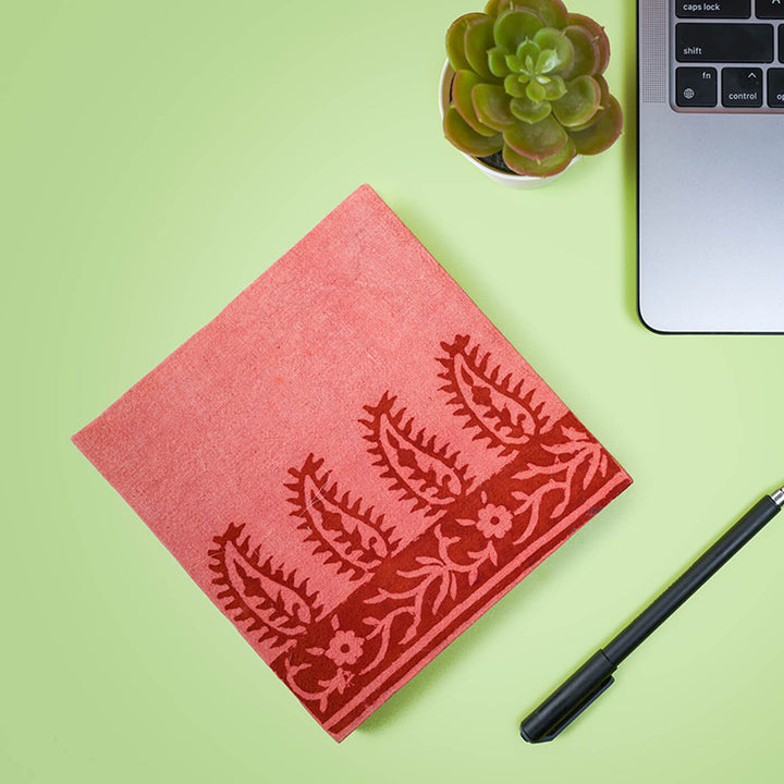 Handmade Red Leaf Block Print Plain Notebook