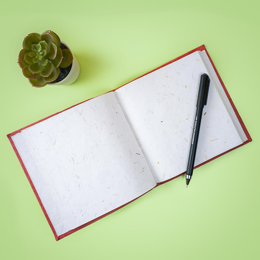 Handmade Red Leaf Block Print Plain Notebook