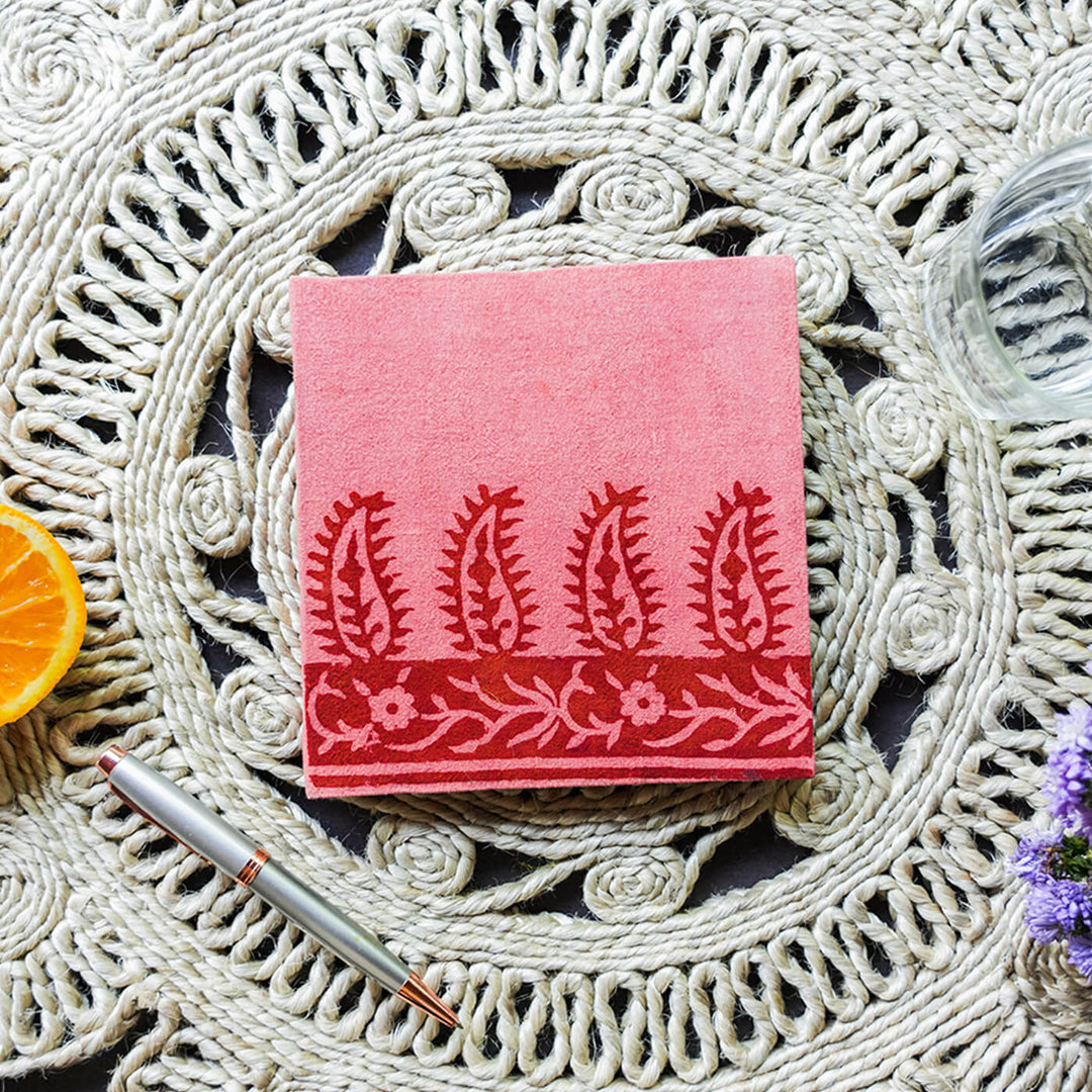 Handmade Red Leaf Block Print Plain Notebook