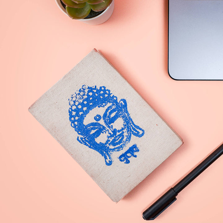 Handmade Blue Buddha Block Print Plain Notebook - Zwende