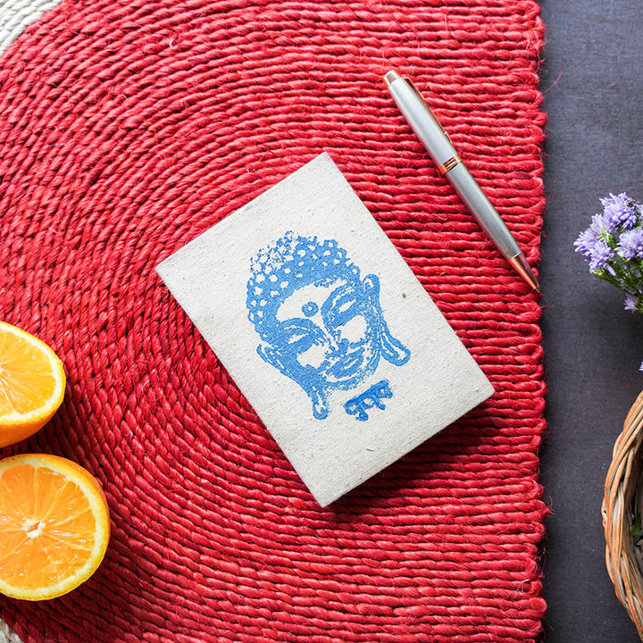 Handmade Blue Buddha Block Print Plain Notebook - Zwende