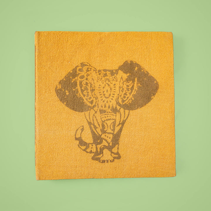 Handmade Yellow Elephant Block Print Plain Notebook