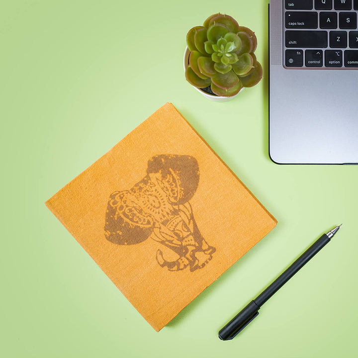 Handmade Yellow Elephant Block Print Plain Notebook