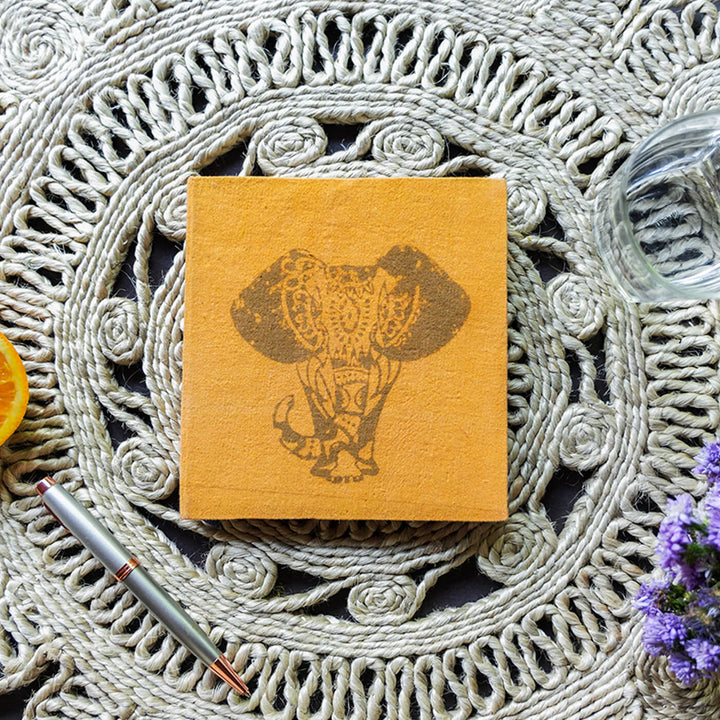 Handmade Yellow Elephant Block Print Plain Notebook