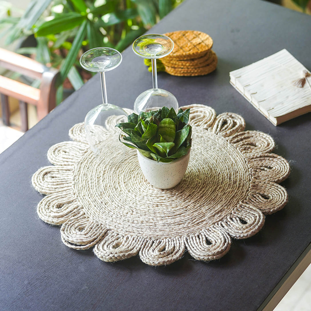 Handwoven Natural Jute Flower Placemat