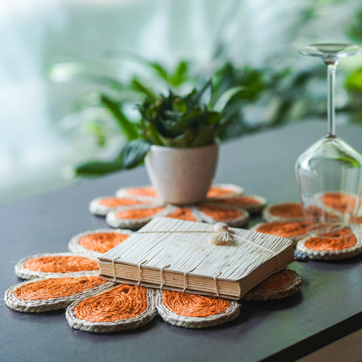 Handwoven Naturally Dyed Orange Flower Placemat