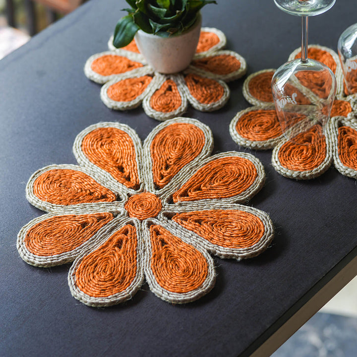 Handwoven Naturally Dyed Orange Flower Placemat