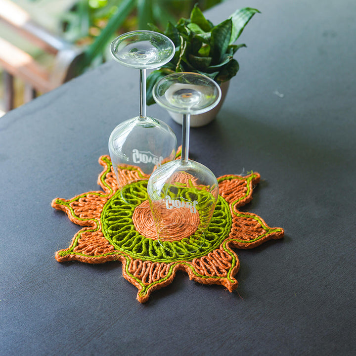 Handwoven Naturally Dyed Orange & Green Placemat