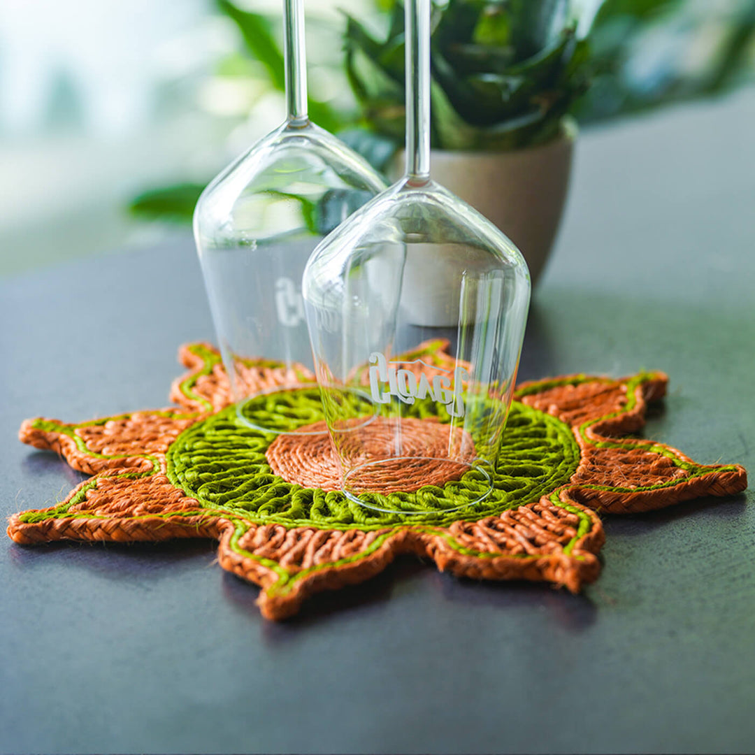 Handwoven Naturally Dyed Orange & Green Placemat