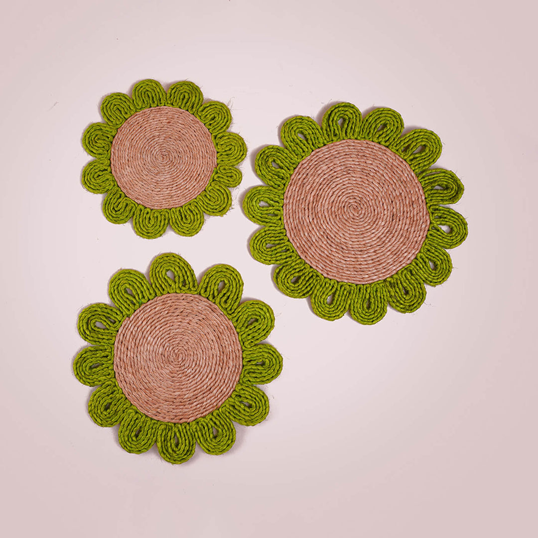 Handwoven Naturally Dyed Green Flower Placemat