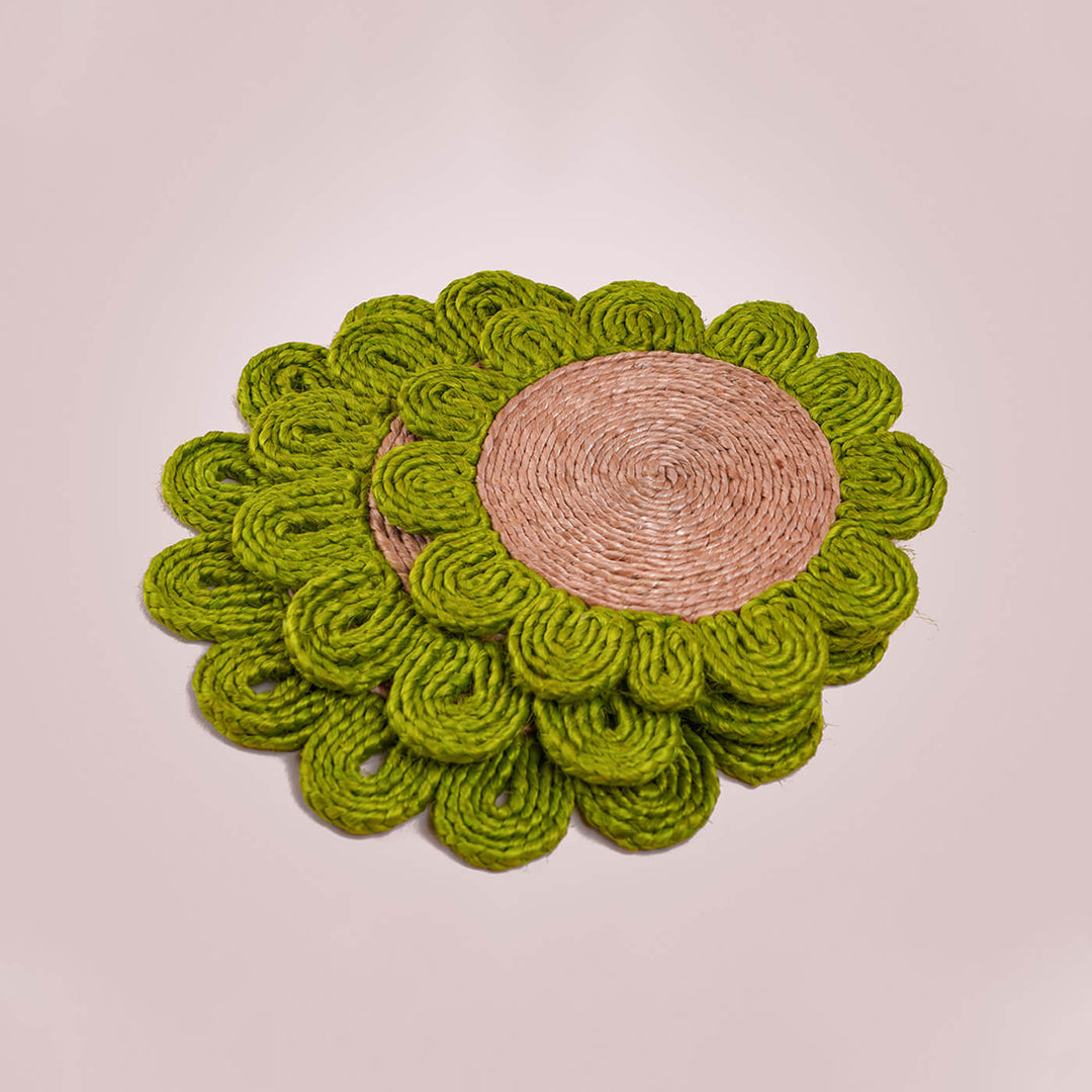 Handwoven Naturally Dyed Green Flower Placemat