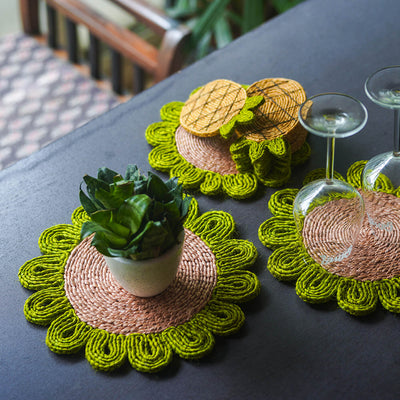 Handwoven Naturally Dyed Green Flower Placemat