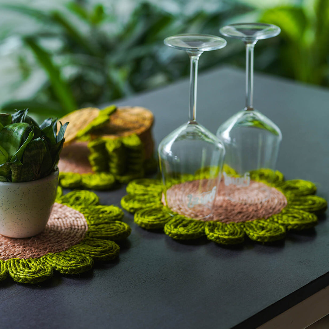 Handwoven Naturally Dyed Green Flower Placemat