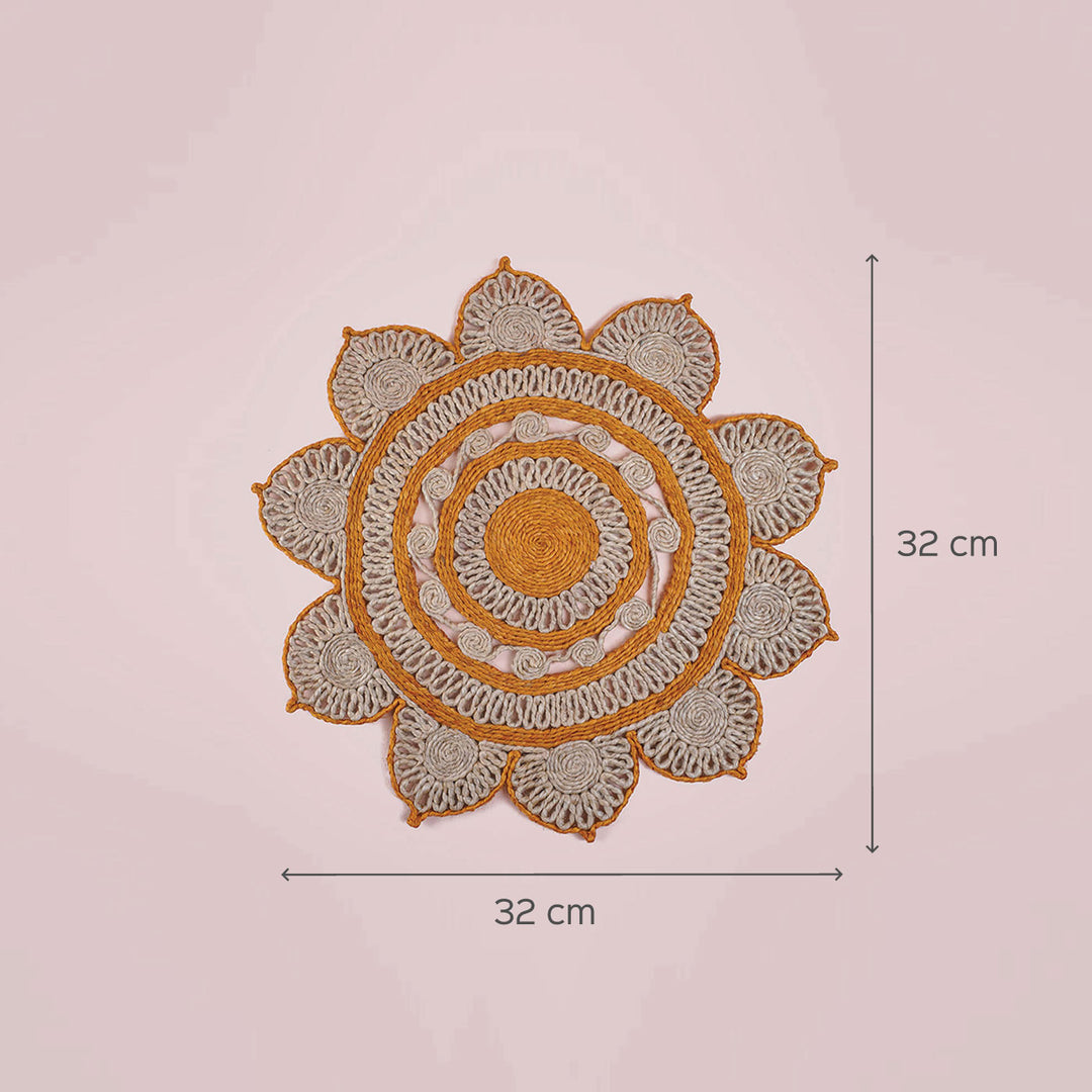 Handwoven Natural & Oragne Multipurpose Mat - Flower