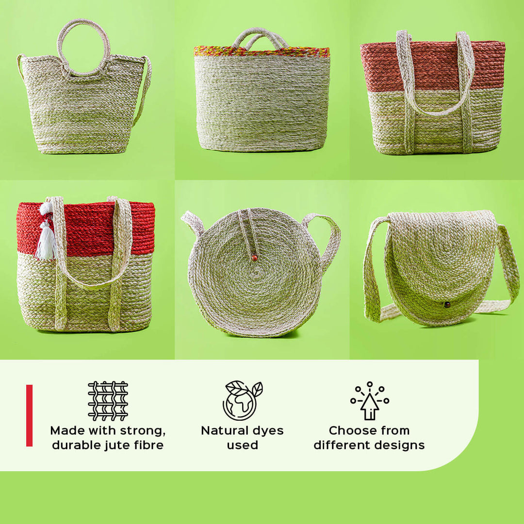 Handwoven Eco-friendly Broad Jute Bag - Natural with coloured border