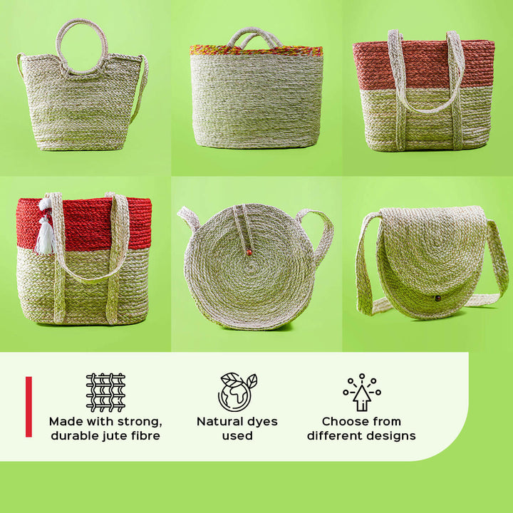 Handwoven Eco-friendly Broad Jute Bag - Natural with coloured border