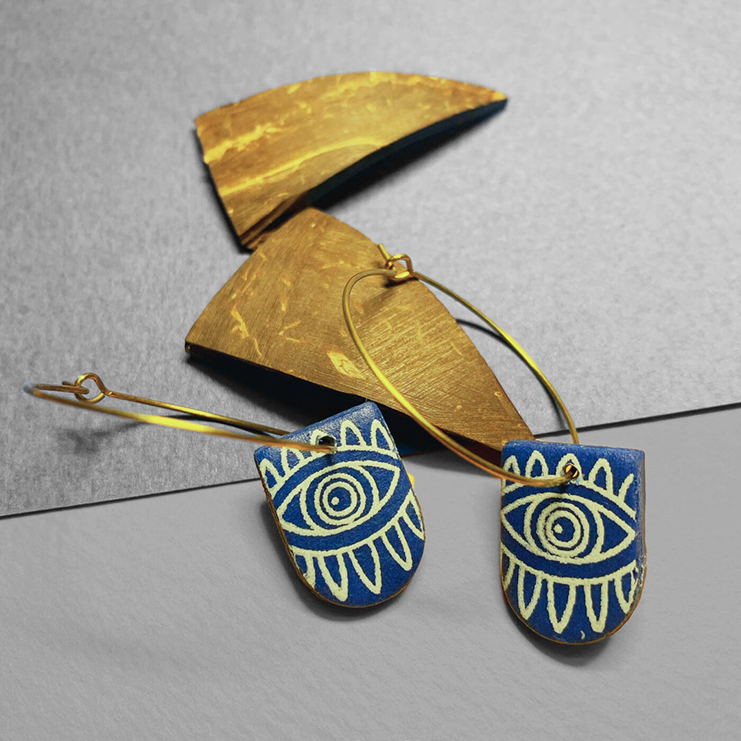 Handmade Clay Evil Eye Hoop Earrings