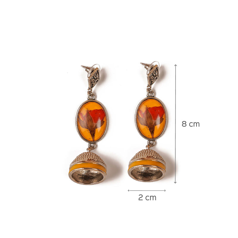 Handcrafted Fossilised Red Rose on Sandal base Jhumkas