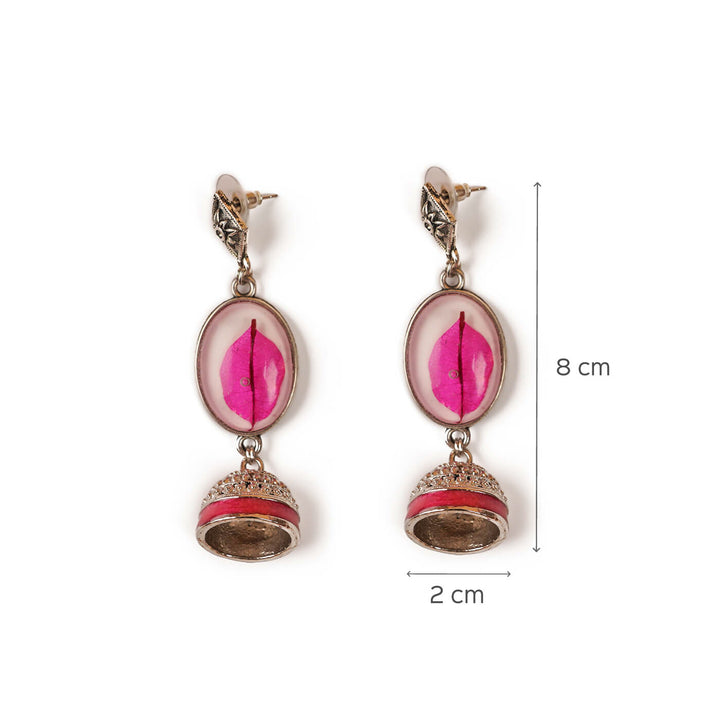 Handcrafted Fossilised Pink Bougainvillea Jhumkas