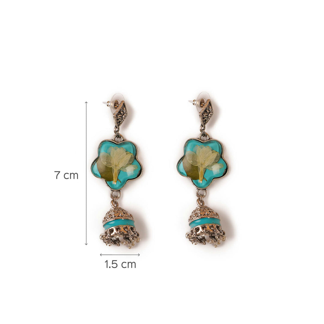 Handcrafted Fossilised Mogra, Jasmine and Tulsi Jhumkas - Zwende