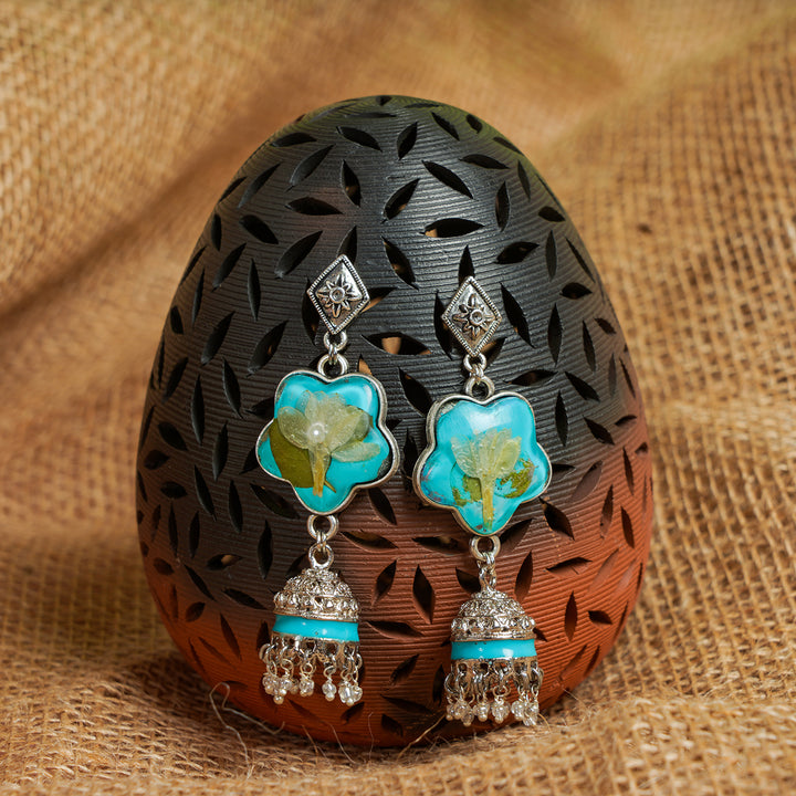 Handcrafted Fossilised Mogra, Jasmine and Tulsi Jhumkas - Zwende
