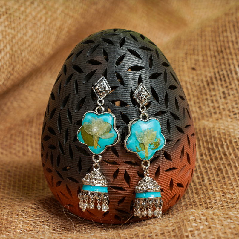 Handcrafted Fossilised Mogra, Jasmine and Tulsi Jhumkas
