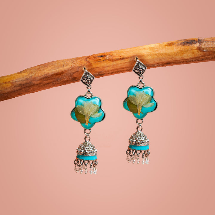 Handcrafted Fossilised Mogra, Jasmine and Tulsi Jhumkas - Zwende