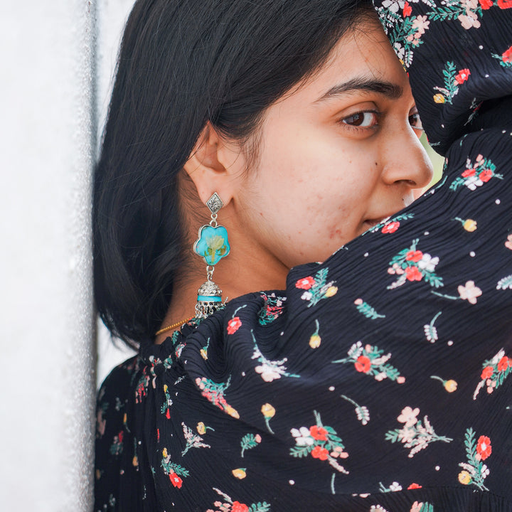 Handcrafted Fossilised Mogra, Jasmine and Tulsi Jhumkas - Zwende