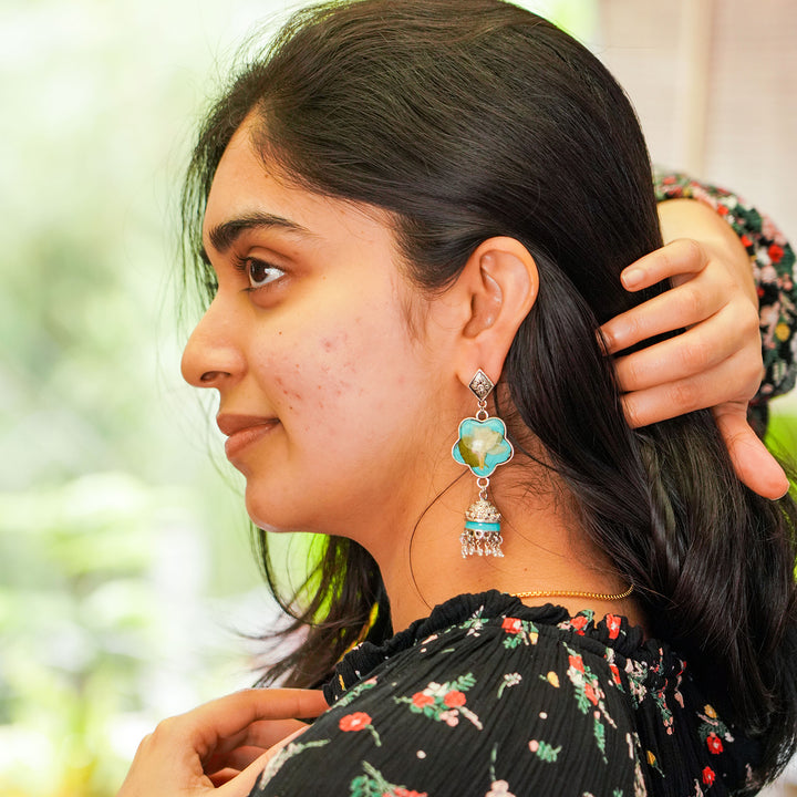 Handcrafted Fossilised Mogra, Jasmine and Tulsi Jhumkas - Zwende