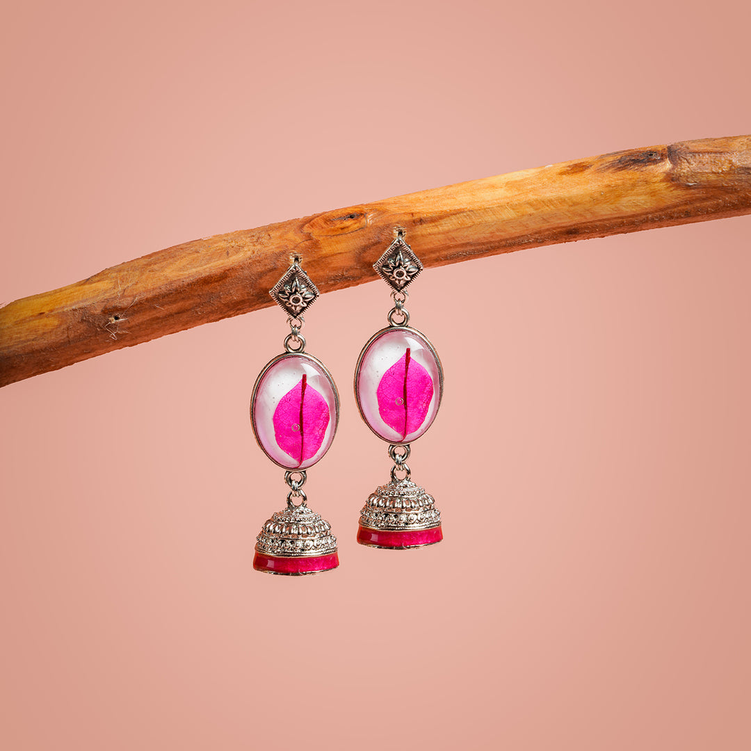 Handcrafted Fossilised Pink Bougainvillea Jhumkas