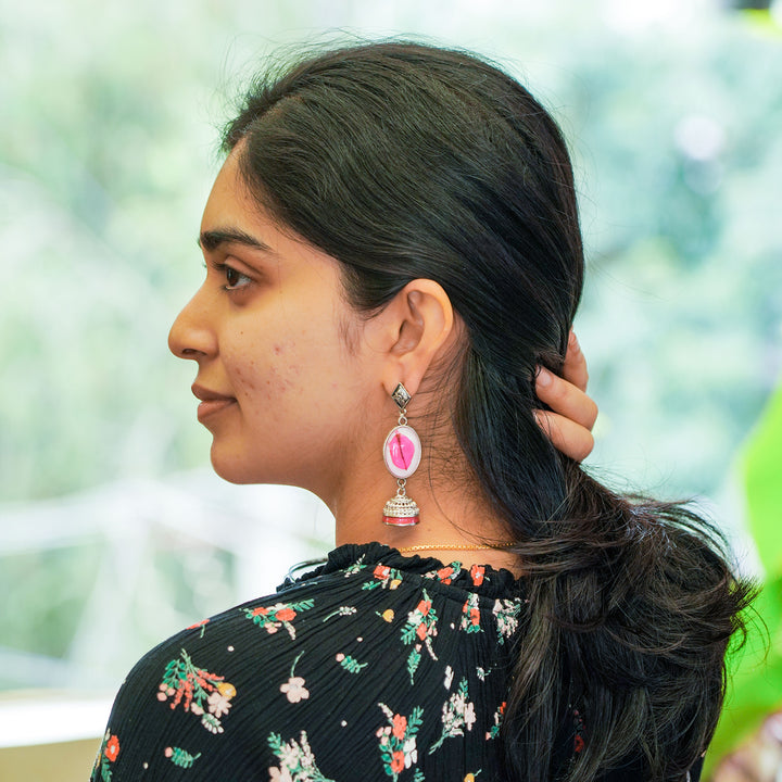 Handcrafted Fossilised Pink Bougainvillea Jhumkas