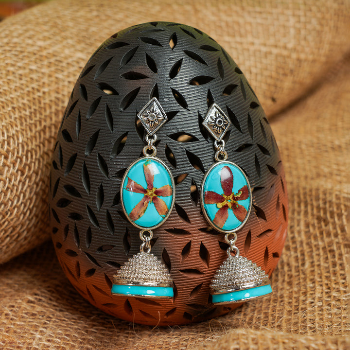 Handcrafted Fossilised Rangoon Jasmine and Bombay Malli Jhumkas