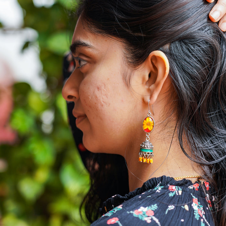 Handcrafted Fossilised Srilankan Fruit Flower Jhumkas
