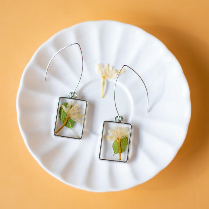 Long Stem Silver Rectangle Earrings - Tulsi & Jasmine - Zwende