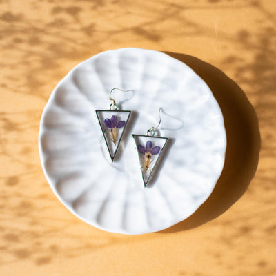 Fish Hook Silver Triangle Earrings - Blue Lobelia