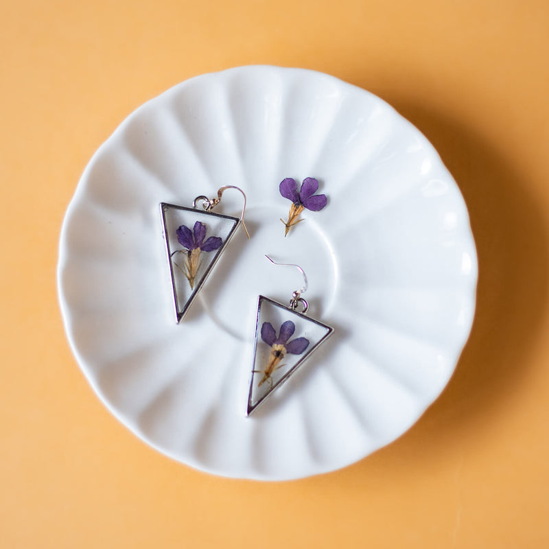 Fish Hook Silver Triangle Earrings - Blue Lobelia