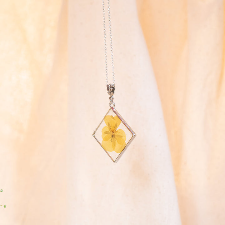 Silver Diamond Necklace with Yellow Pansy