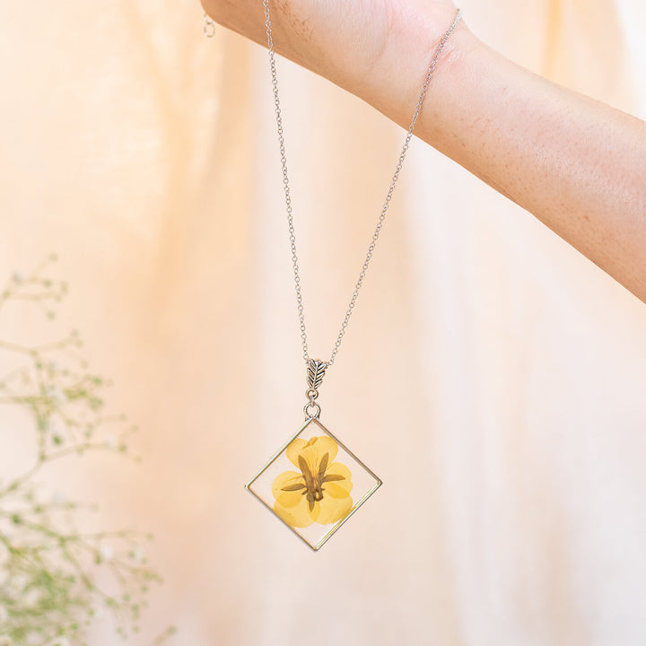 Silver Diamond Necklace with Yellow Pansy