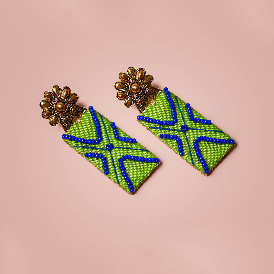 Rectangular Embroidered Fabric Earrings