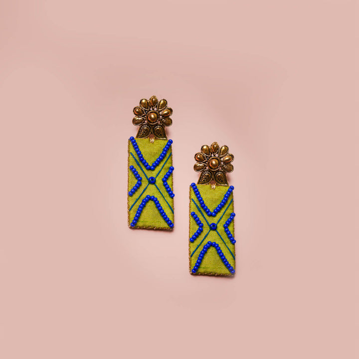 Rectangular Embroidered Fabric Earrings