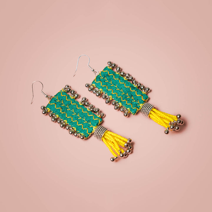 Embroidered Fabric & Bead Earrings - Zwende
